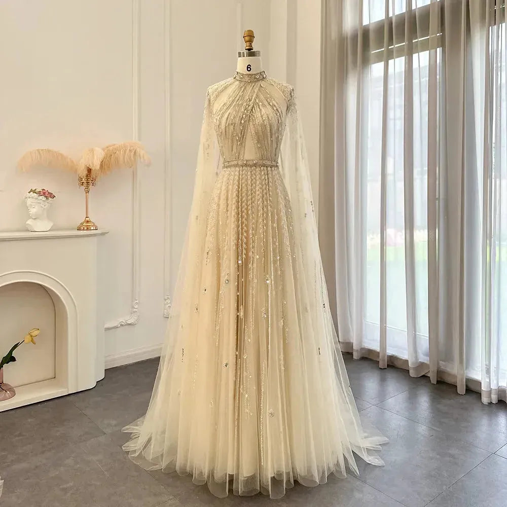 Evening Gown With Ladies Cape Dresses Kaftan Evening Gown Elegant Arabic Dresses Luxury Dubai Evening Dress With Cape Sleeve Elegant Long Arabic Evening Gown With Ladies Cape Dresses Kaftan Evening Gown Elegant Arabic Dresses Luxury Dubai Evening Dress With Cape Sleeve Elegant Long Arabic
