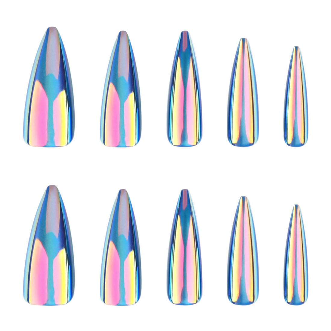 24pcs Blue Cat Eye Fake Nails Wearable Long Stiletto False Nails Simple Press on Nail Art Fashionable Full Cover Manicure Tips.