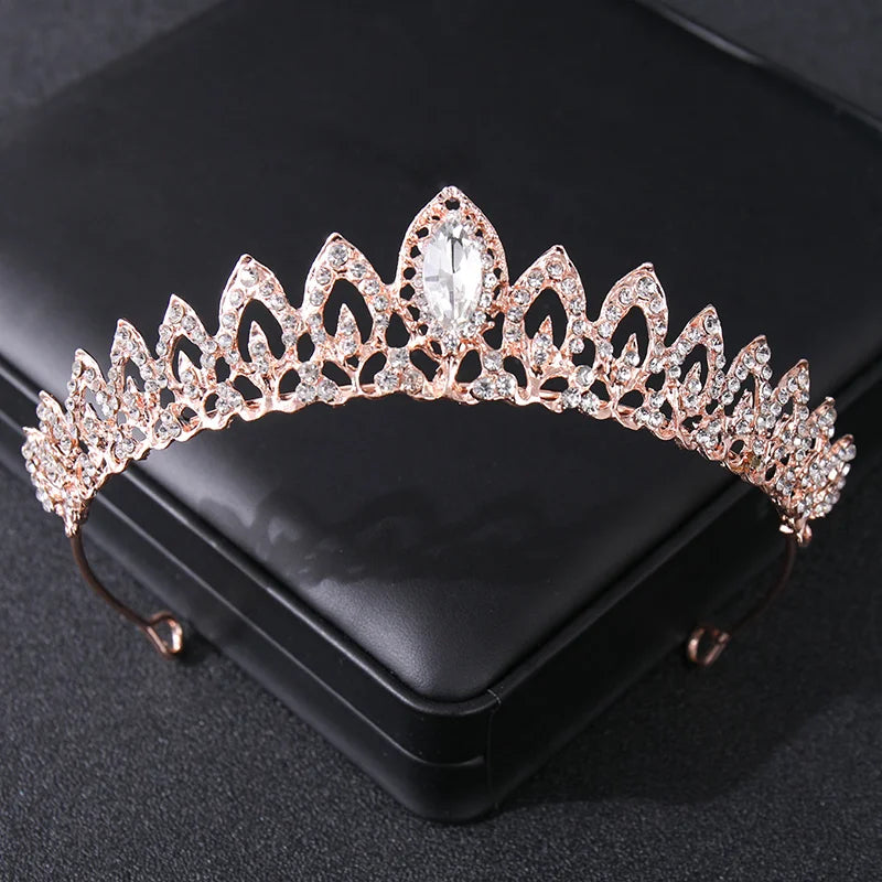 SilverColor Crystal Crowns And Tiaras Rose Gold Rhinestone Prom Diadem Headband For Women Bride Wedding Hair Accessories Jewelry