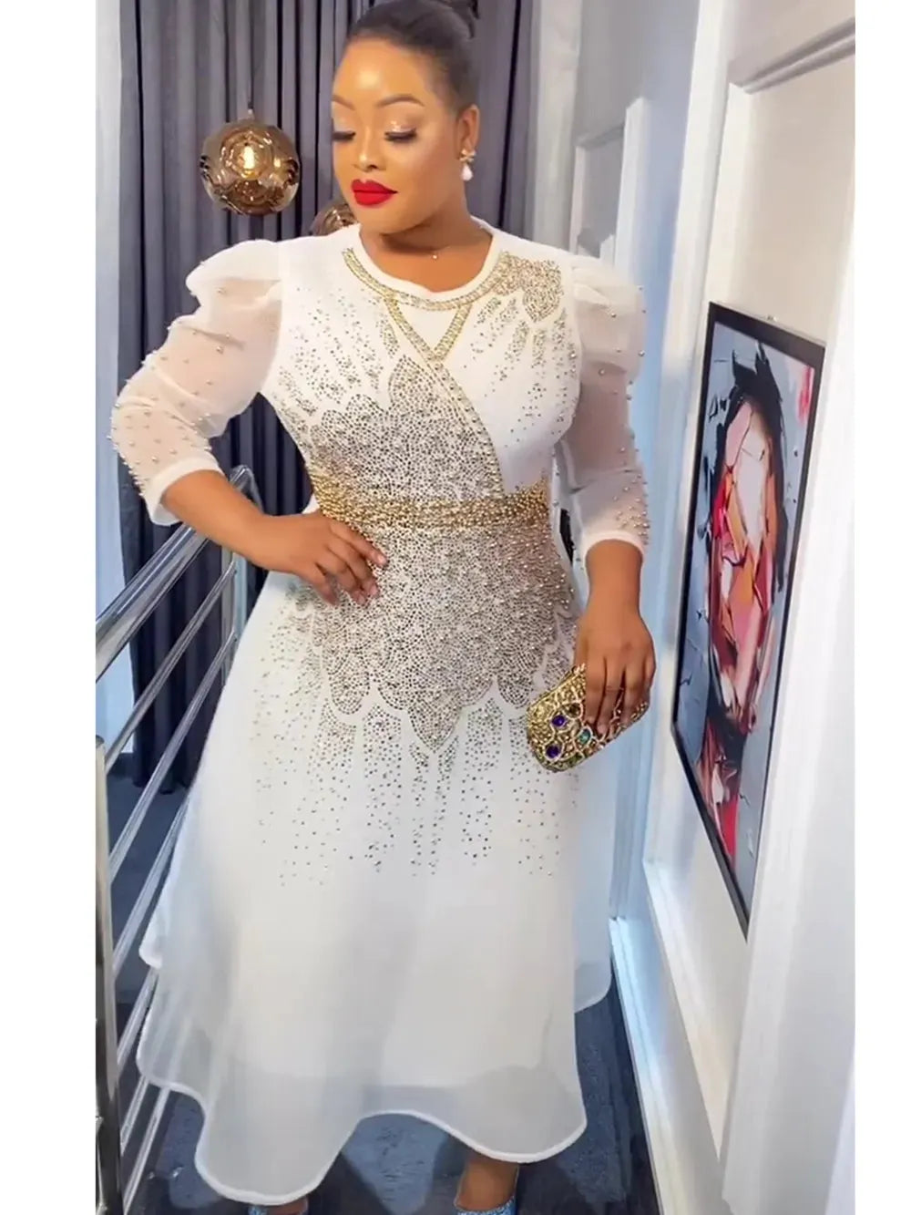 African Dresses for Women Plus Size Africa Clothes Dashiki Ankara Turkey Outfits Gown Elegant Muslim Wedding Party Long Dress WHITE