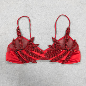 2025 Sexy Women'S Chiffon Patchwork Satin Diamond Studded Bra Top Spaghetti Strap Sleeveless Concealed Button Ultra Short Top