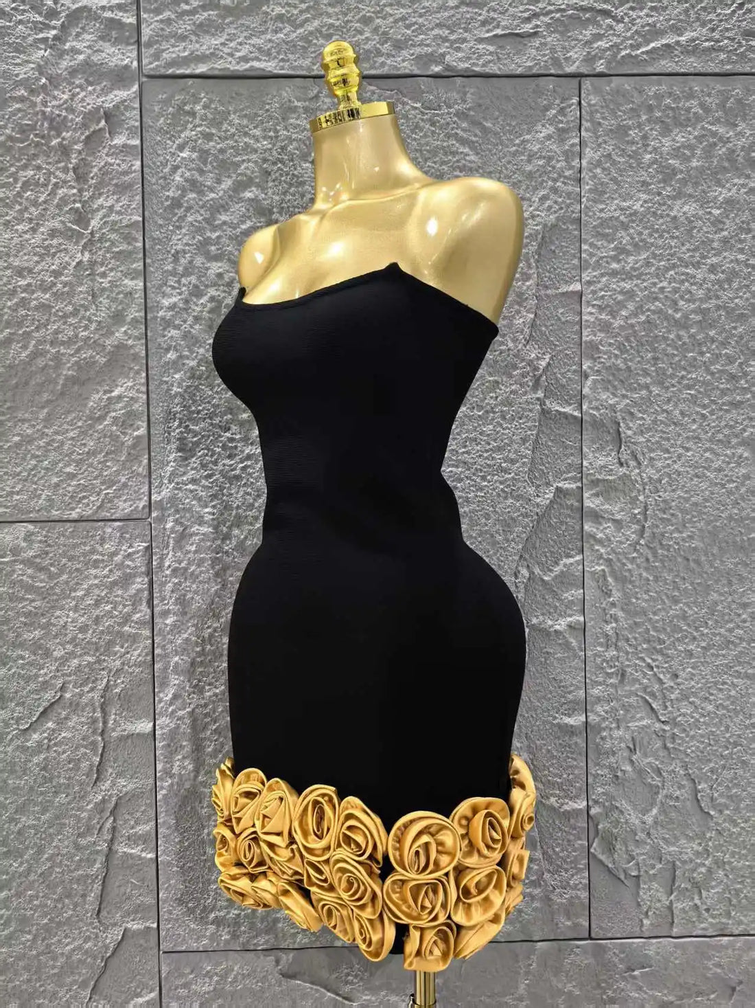 Black Color Golden Florlas Women Sexy Strapless Bodycon Mini Bandage Dress Celebrate Nightclub Party Birthday Vacation Wear