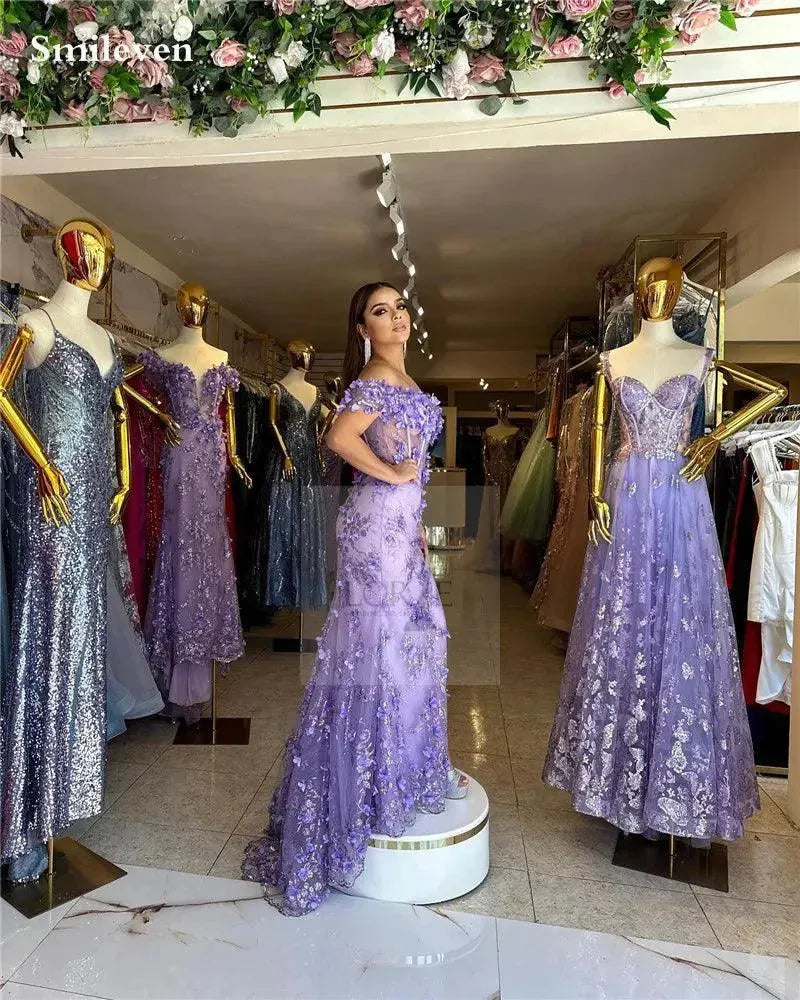 Mermaid Wedding Dress 3Light Purple Beach Bride Dresses Backless Off The Shoulder Wedding Gowns Side Split Bridal Gowns As Picture