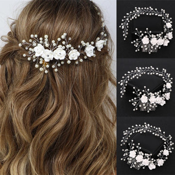 Wedding Flower Pearl Hair Comb Band Headband Tiara For Women Bride Party Wedding Bridal Hair Accessories Jewelry Comb Band Gift