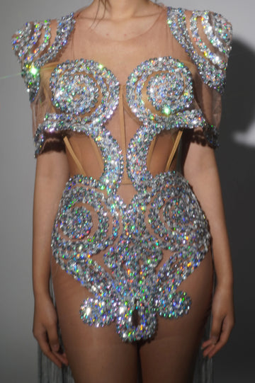 Shinning Sequins Women Sexy mesh See Through Cloak Sleeve Sexy Bodycon Mini Dress Nightclub Party Bar Singer Performance Costume