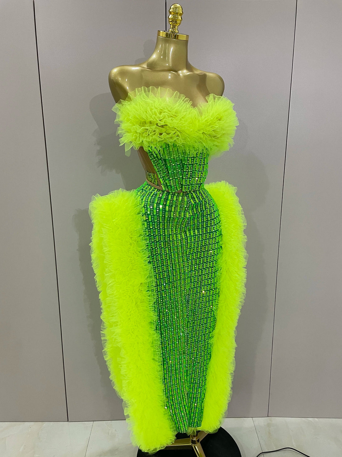 Sparkly Rhinestone Sexy Strapless Tops Skirt 2 PCS Set  Women Celebrate Evening Prom Birthday Dress Nightclub Stage Outfit