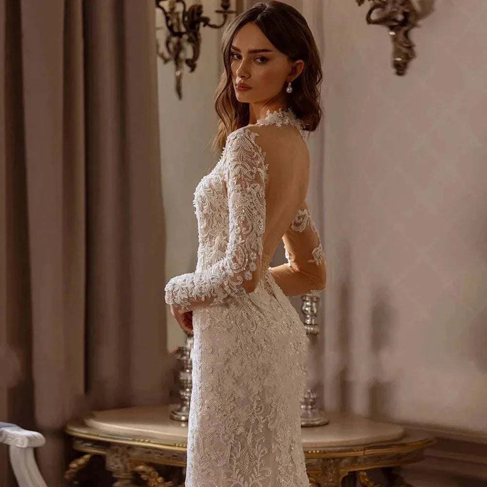 Vintage Wedding Dresses With Detachable Train Classic Bridal Gowns Lace Appliques V-Neck Backless Robes Vestidos De Novia Beige