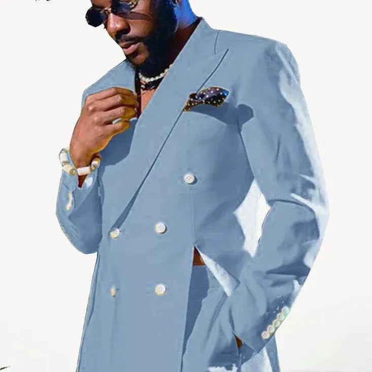 Smoking bleu ciel pour homme, costume croisé, blazer, pantalon