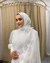 Vestido de novia musulmán con hijab de corte A para novia, color blanco roto, Abaya, vestido de novia, manga larga, vestido de boda