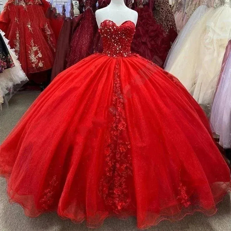 Quince Dress | Red Quinceanera Dresses 15 Party Fashion Applique Tulle High-Quality Cinderella Princess Birthday Gowns Plus Size Red