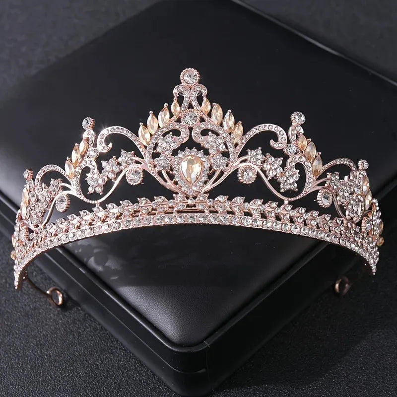 Baroque Crystal Crown Tiara Vintage Rhinestone Princess Prom Diadem Wedding Bride Hair Accessories Jewelry Party Women Headband Silver