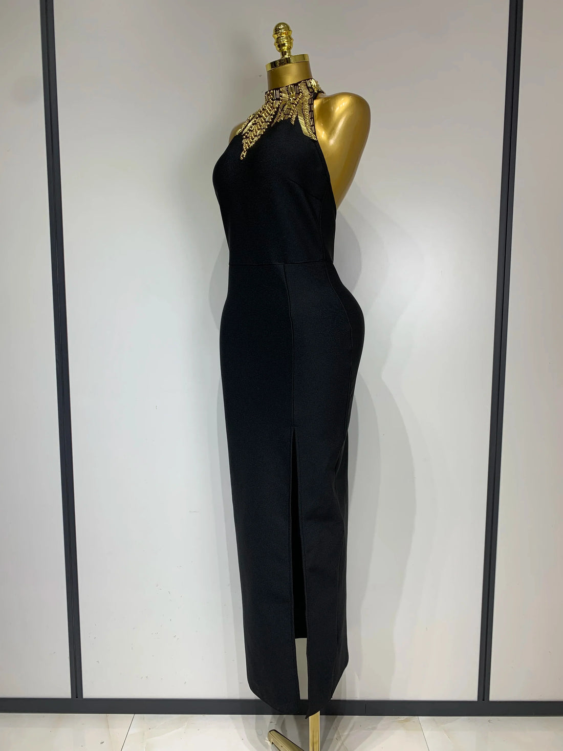 Women Fashion Celebrity Sexy Backless Beading Midi Black Bodycon Bandage Dress  Elegant Evening Club Luxury Birthday Dresses