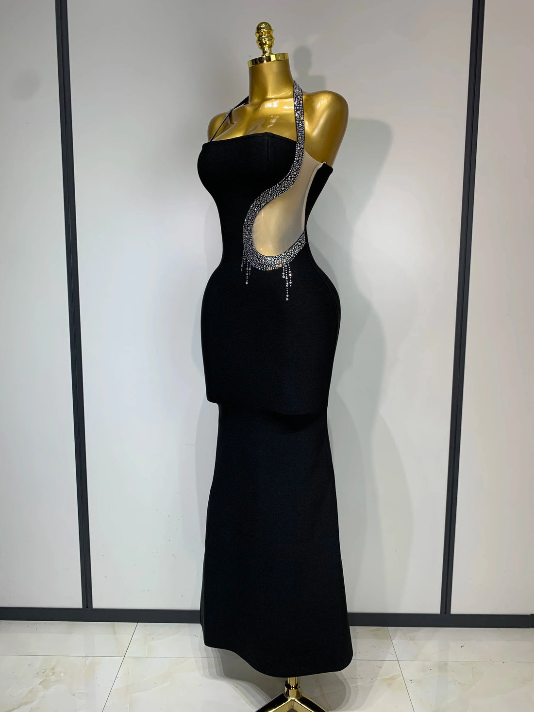 Women Sexy Rhinestone Halter Long Bandage Bodycon Dress  Celebrity Elegant Evening Party Luxury Birthday Wedding Dresses