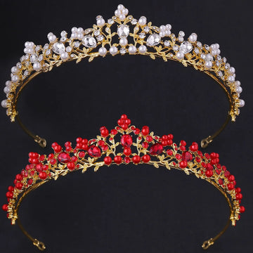 Bryllupsbrud Elegant Pretty Gold and Silver Hair Crown skinnende håndlavet Pearl Hollowed Rhinestone Indlagt Hair Crown Tiara