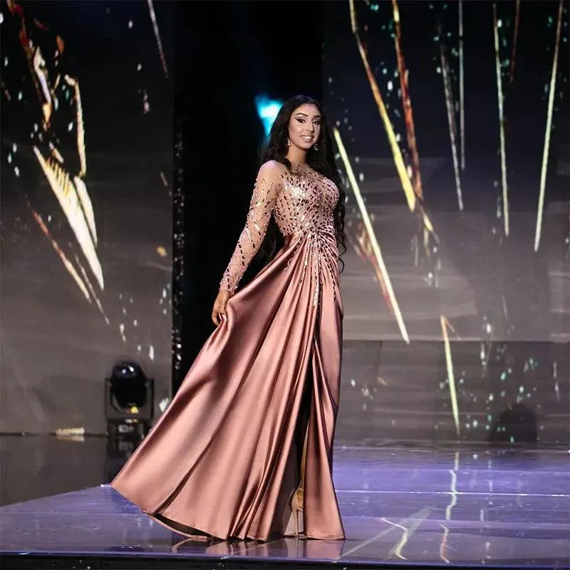 Luxury Crystal Evening Dresses Fashion Illusion Long Sleeve Mermaid Prom Dress Custom Made Formal Party Gown As Picture