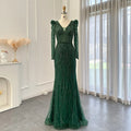 Navy Blue Mermaid Evening Dress for Women Wedding Elegant Emerald Green Long Sleeves Arabic Formal Party Gowns green Evening Dress