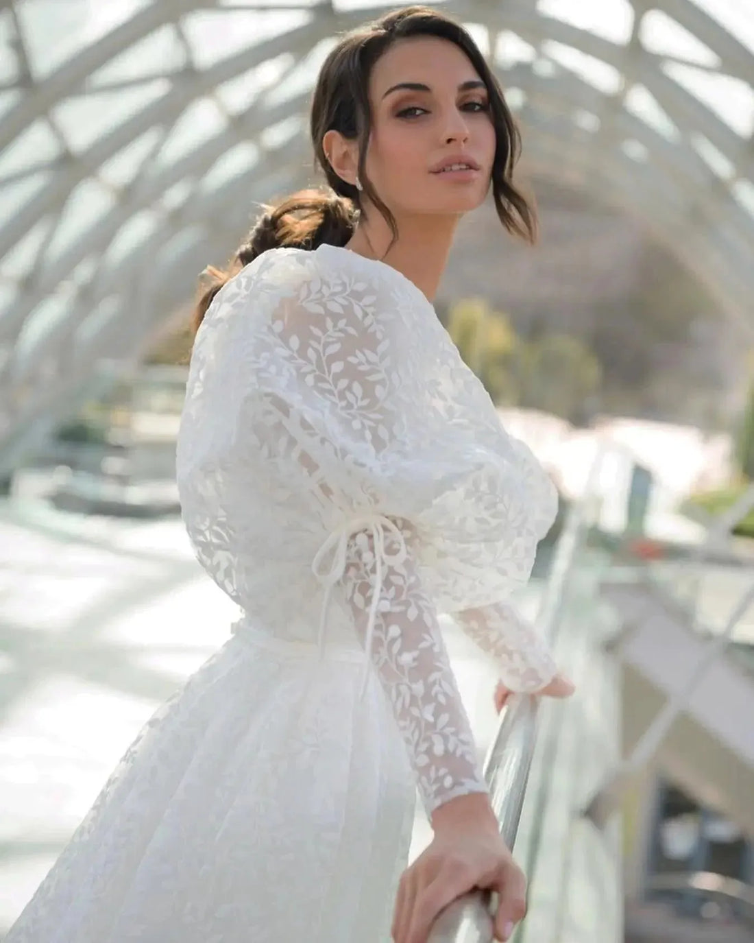 Vintage High Neck Full Sleeves Beaded Wedding Dresses Custom Made Formal Bridal Grown Rode De Morrie