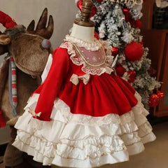 Bébé fille velours dentelle lace lolita robe habit en enfant enfant vintage élégant arc tutu vestido de Noël vêtements de bébé 1-12 ans