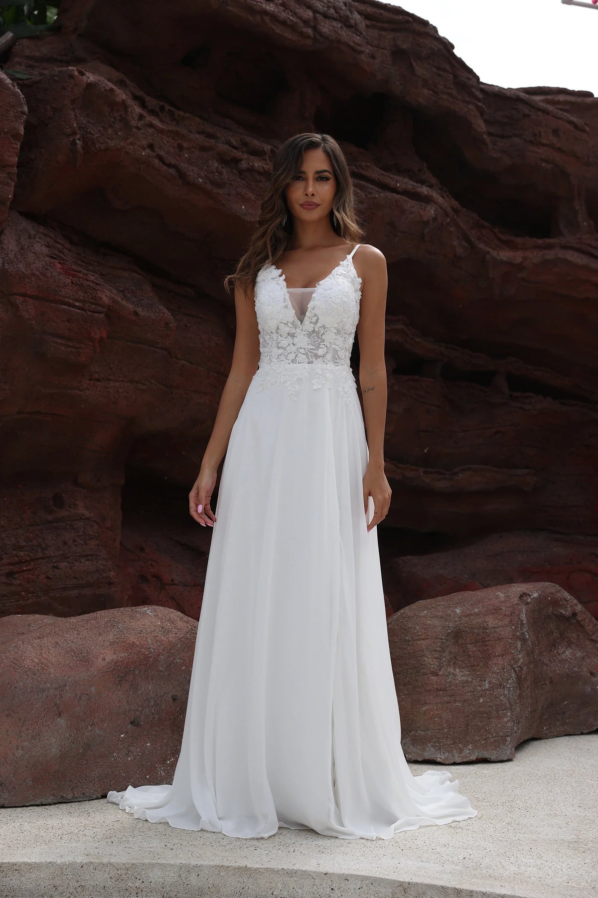 Abiti da sposa boho per la sposa 2024 A Line in chiffon in pizzo abiti da sposa bohémien per donne più size abiti da sposa da spiaggia