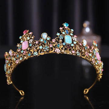 Baroque Royal Queen Crowns Colorful Jelly Crystal Rhinestone Pageant Prom Diadem Bride Headbands Wedding Hair Accessories