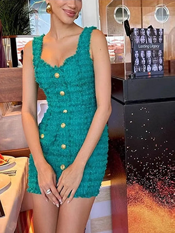 2024 Elegant Women's Button Design Dress Camisole Sleeveless Slimming Mini Dress Celebrity Cocktail Evening Party Vestidos