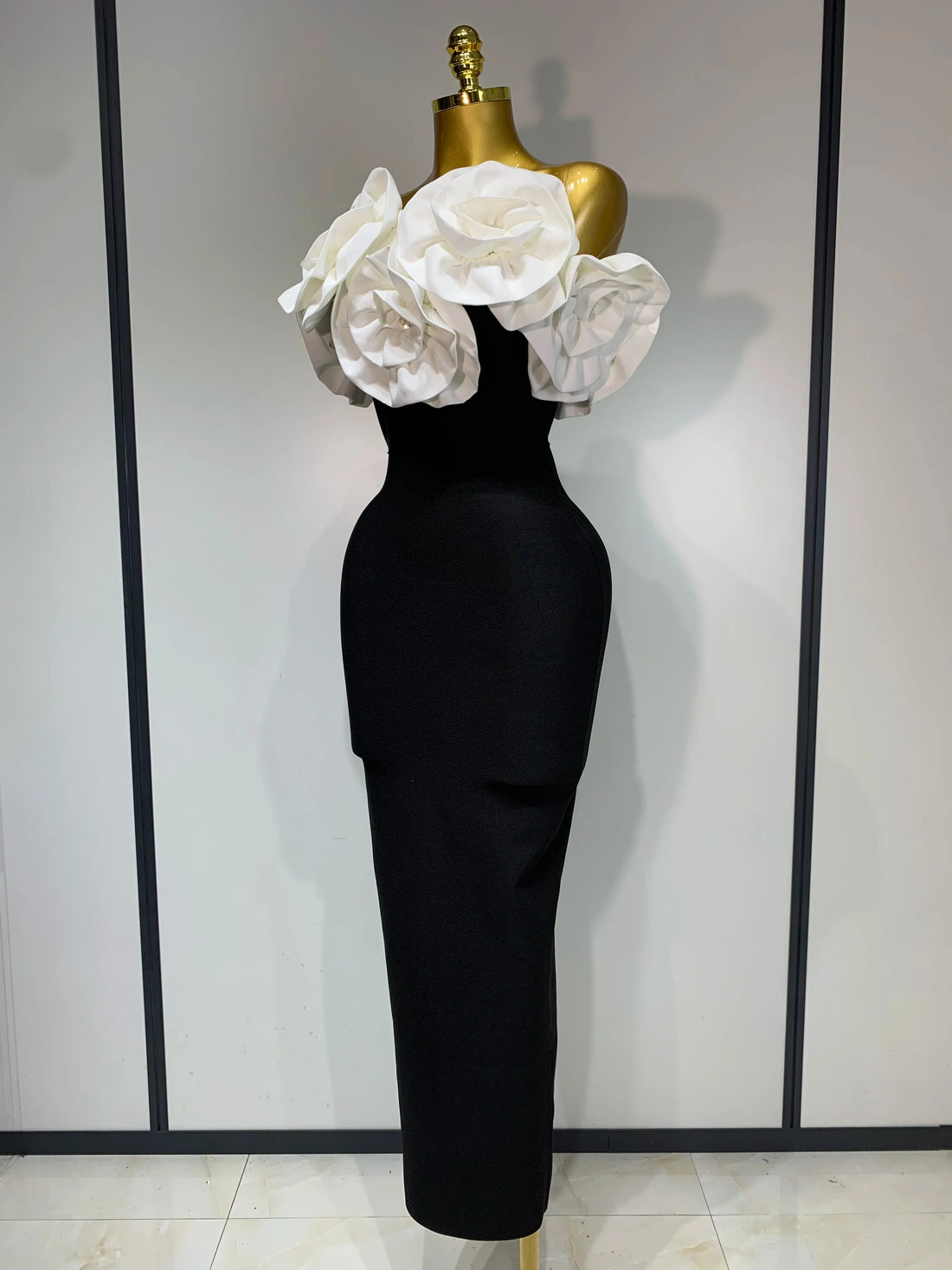 Women Sexy Off Shoulder Flower Diamonds Long Bodycon Bandage Dress  Celebrity Elegant Evening Luxury Birthday Party Dresses