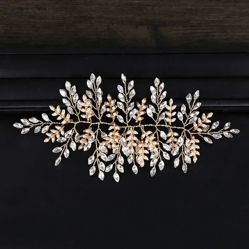 Crystal Pearl Headband Hairband Tiara For Women Bride Rhinestone Leaf Headband Bridal Wedding Hair Accessories Jewelry Headband Gold