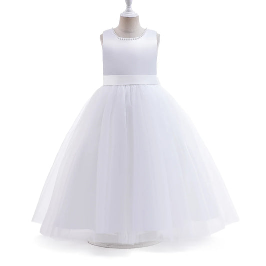 2023 vestito da ragazza elegante damigella d'onore per la festa della damigella d'onore abito lungo abito bianco prua prima comunione costume da compleanno abiti da principessa