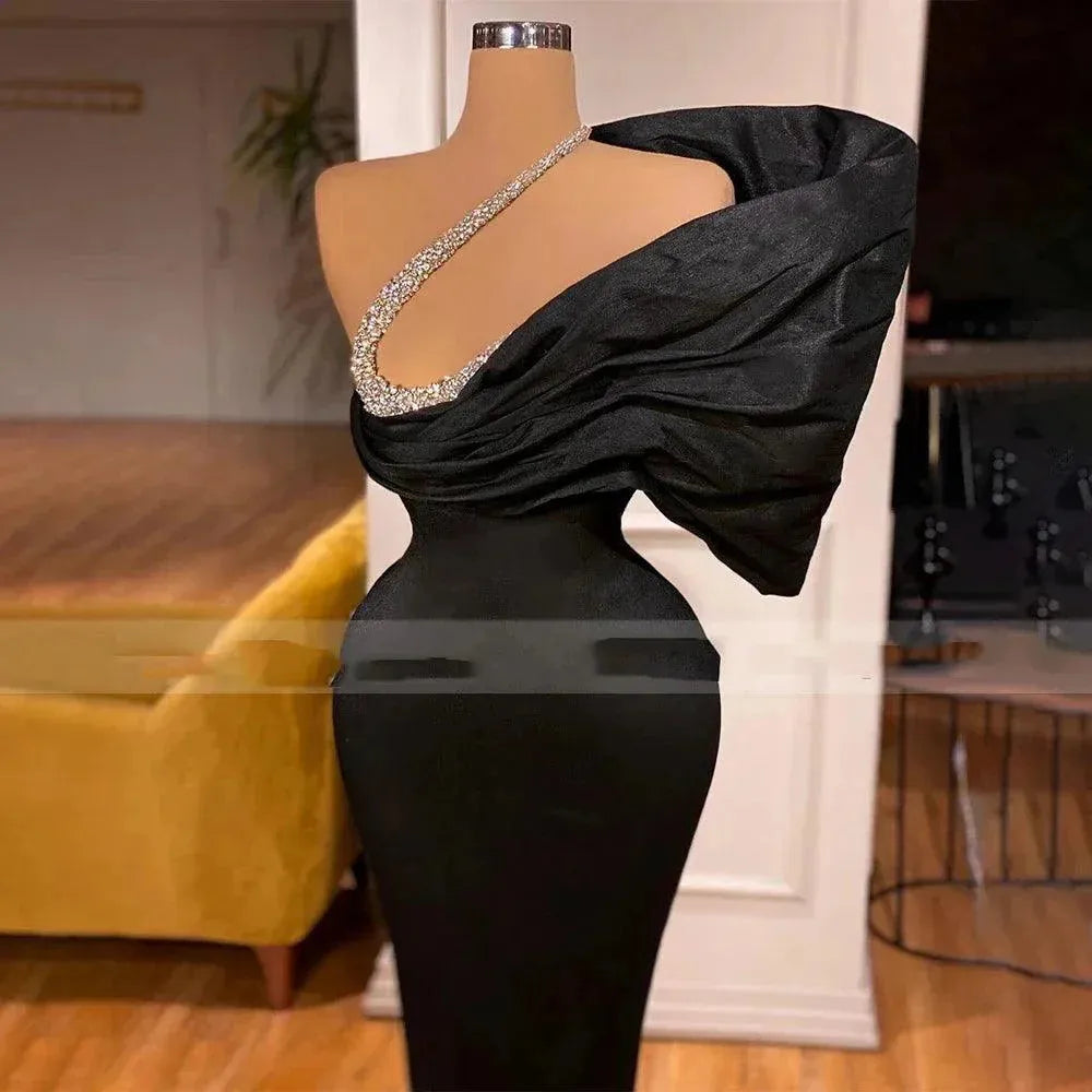 Sexy Beaded One Shoulder Pleated Mermaid Women's Sleeveless Floor Sweeping Modern Formal Prom party luxury Evening Dresses As Picture