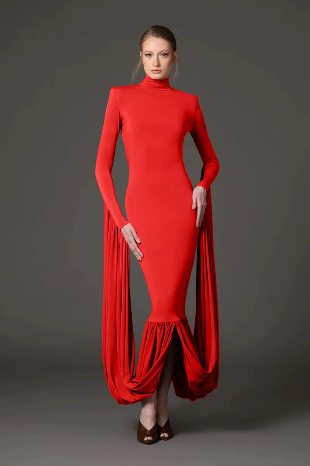 2025 New Red Women Long Sleeve Sexy Bodycon Long Dress Celebrate Evening Party Prom Fashion Cocktail Outfit High Quality