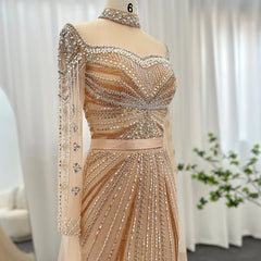 Luxury Champagne Mermaid Dubai Evening Dress with Detachable Overskirt Arabic Women Wedding Formal Party Gowns