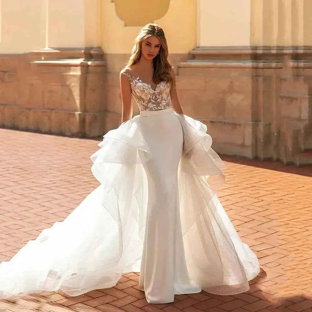 Charming Wedding Dresses Sweetheart Bridal Robes Lace Appliques Sleeveless Backless Mermaid Luxury Gowns Vestidos De Novia Mermaid