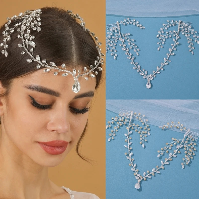 Luxury Crystal Headband Hairband Tiara For Women Bride Rhinestone Bridal Wedding Hair Accessories Jewelry Comb Headband Tiara