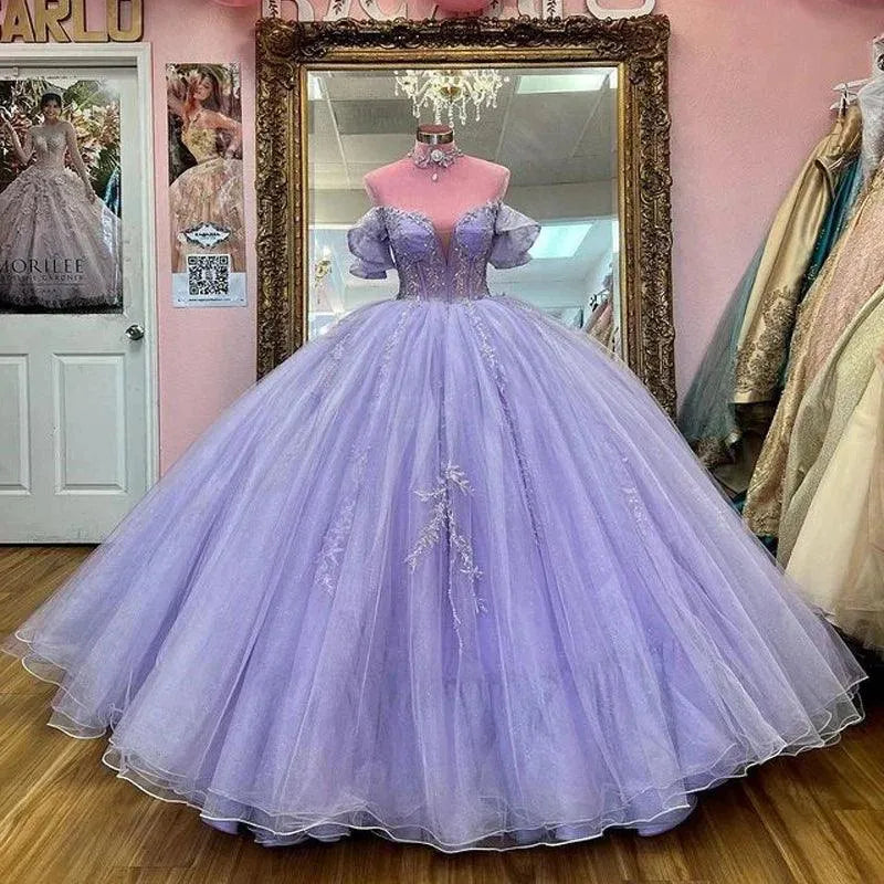 Quince Dress | Lavender Ball Gown Quinceanera Dresses Beading Crystal Lace Cinderella Princess Vestidos De 15 Anos Birthday Party picture lavender