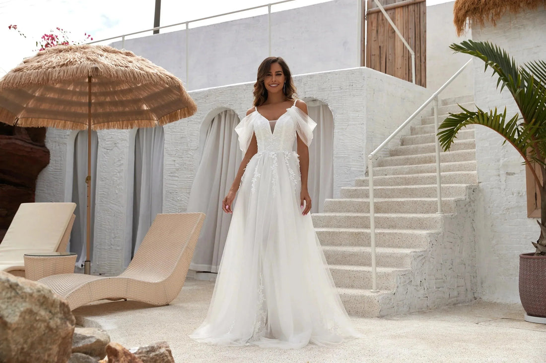 Vestidos De Novia Boho Wedding Dresses for Bride A Line Tulle Lace Wedding Gowns Plus Size Beach Bride Dresses