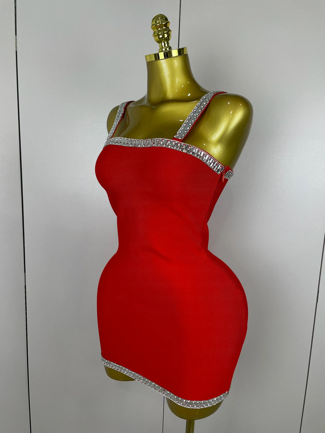 Women Celebrity Luxury Sexy Summer Square Collar Red Crystal Mini Bandage Dress Knitted Elegant Evening Club Party Outfit