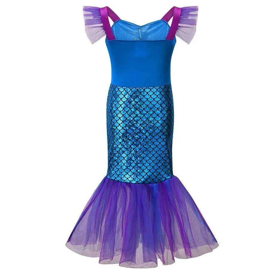 Story Little Mermaid Ariel Dress Girls Cosplay Costume Kids Halloween Carnival Birthday Party Clothes Prom Blue Dresses