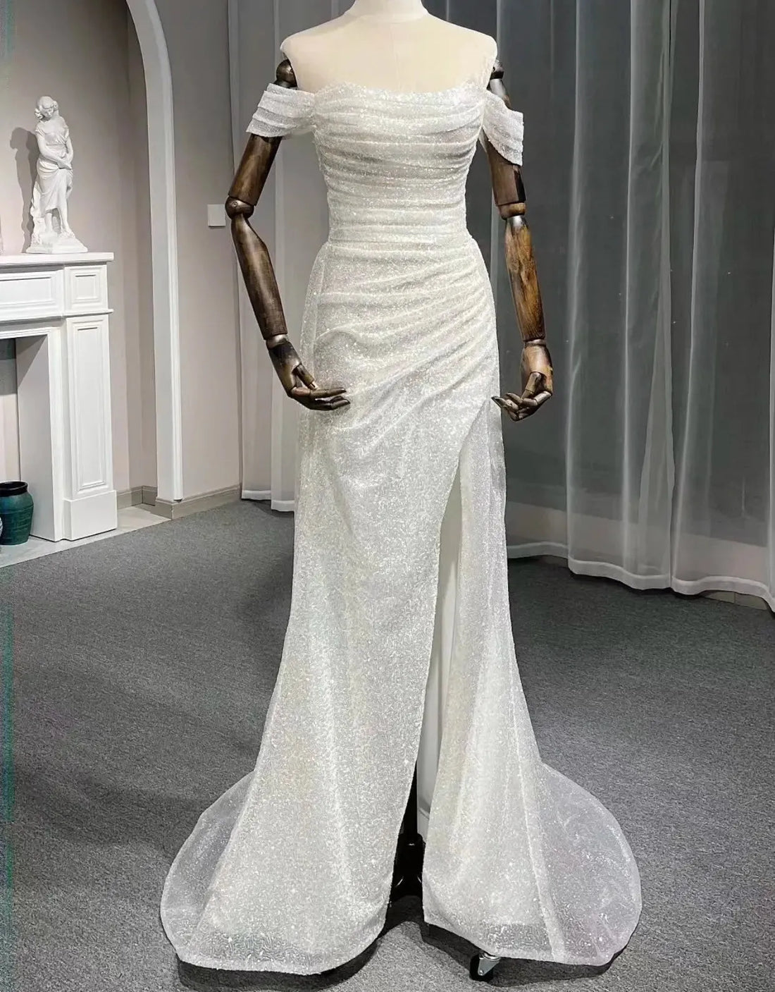 Long Dresses for Women Party Wedding Evening White Shiny Luxurious Turkish Evening Gowns Side Slit Robe Sweetheart Formal wedding dress