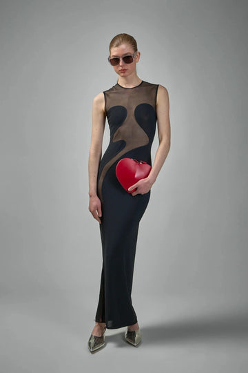 Black White Women Sleeveless Sexy O-Neck Bodycon Bandage Long Dress Mesh Celebrate Evening Party Nightclub Outfit Wholesale