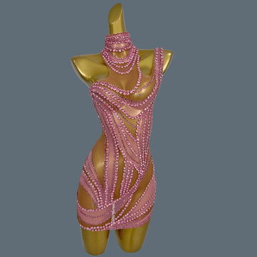 Sparkly Rhinestone Mini Dress Women Sexy Couture Mesh See Through Event Celebrate Birthday Party Dress Photo Shoot Wear Liuzhuan