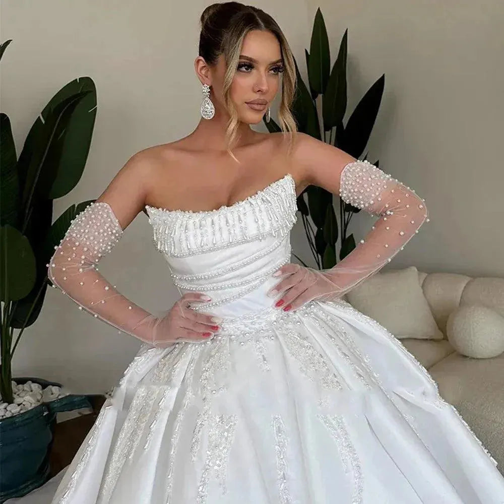 Luxurious Elegant Wedding Dresses Sexy Backless Mermaid Simple Off Shoulder A-Line Fluffy Princess Style Mopping Bride Gowns Mermaid