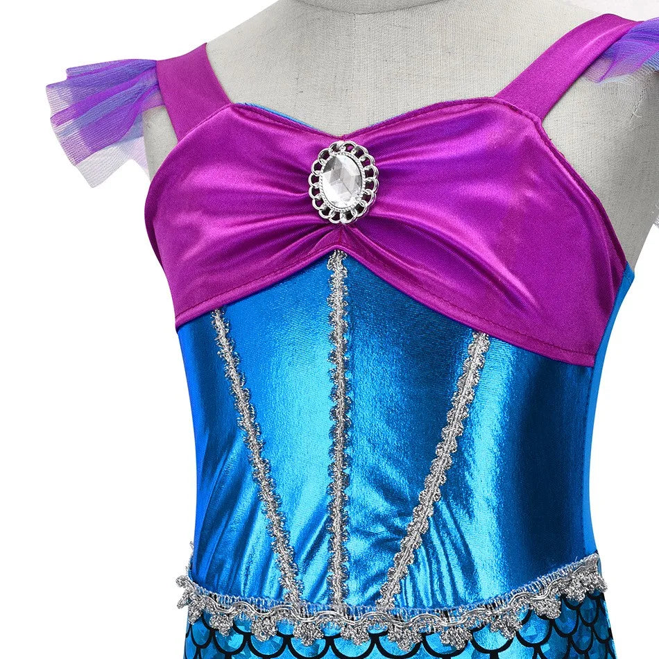 Historia Vestido de Ariel de La Sirenita Disfraz de Cosplay para Niñas Ropa de Fiesta de Cumpleaños de Carnaval de Halloween para Niños Vestidos de Graduación Azules 