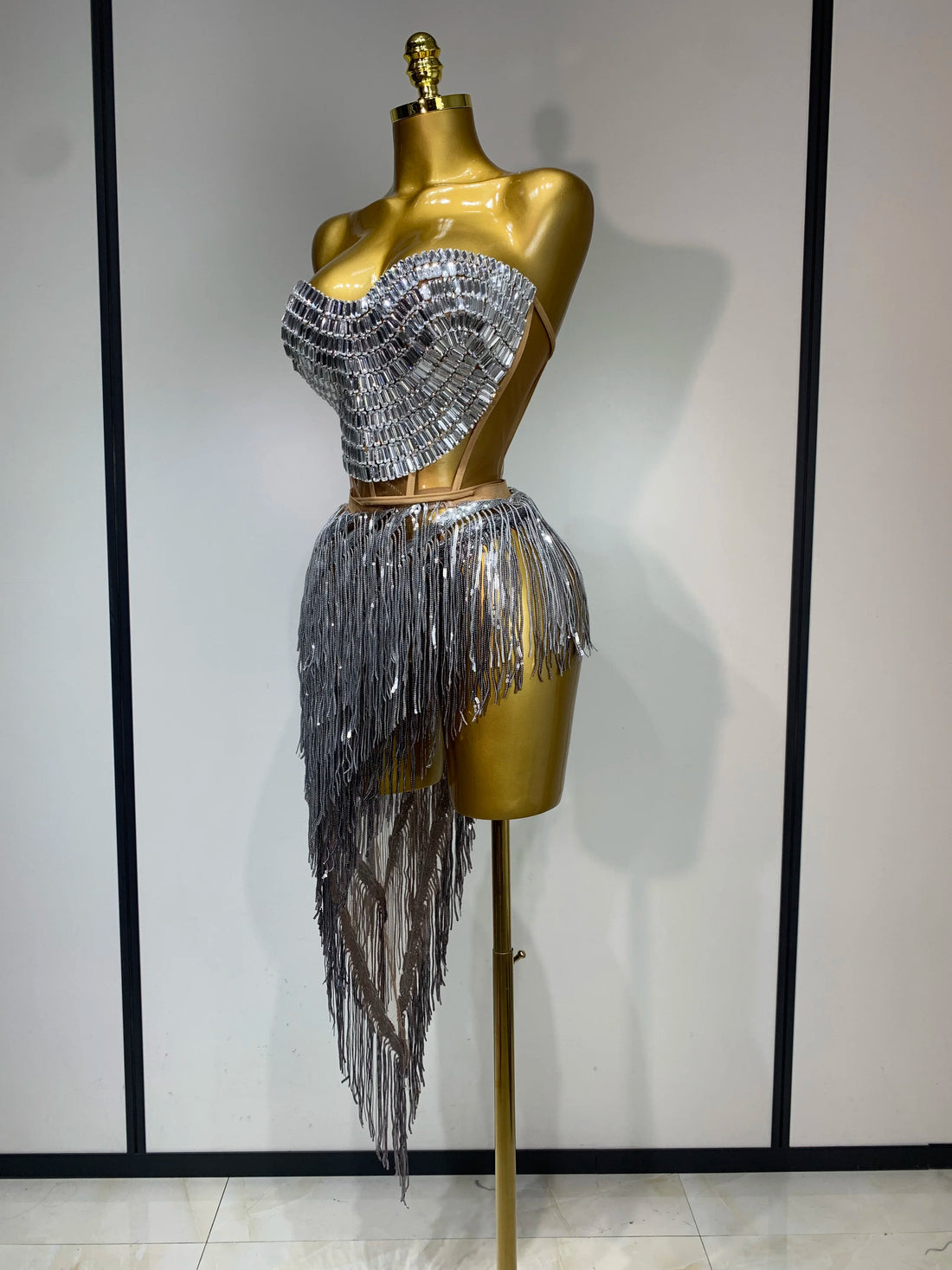 Sexy Sparkly Diamond Tassel Two Piece Set Women Evening Party Luxury Birthday Nightclub Singer Dancer Performan Stage Costume