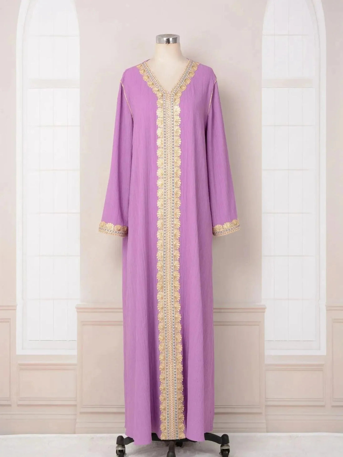 Dubai Dresses for Women Gold Appliques Belted Abaya Islamic Clothing Traditional Arabic Robe Evening Party Ramadan Eid Muslim Lavender