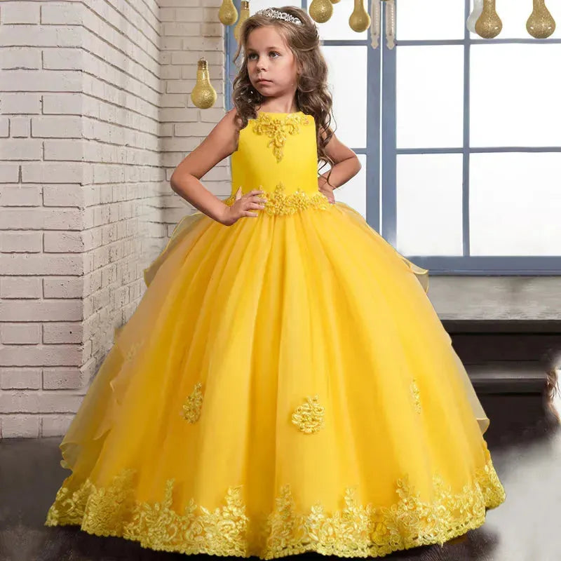 Girls Princess Dress Long Formal First Communion Children Party