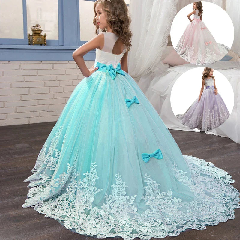 Girls Lace Dress Long Bridesmaid Prom Kids Dresses For Girls Children Princess Dress Party Wedding Dress 5 10 14 Years Vestido