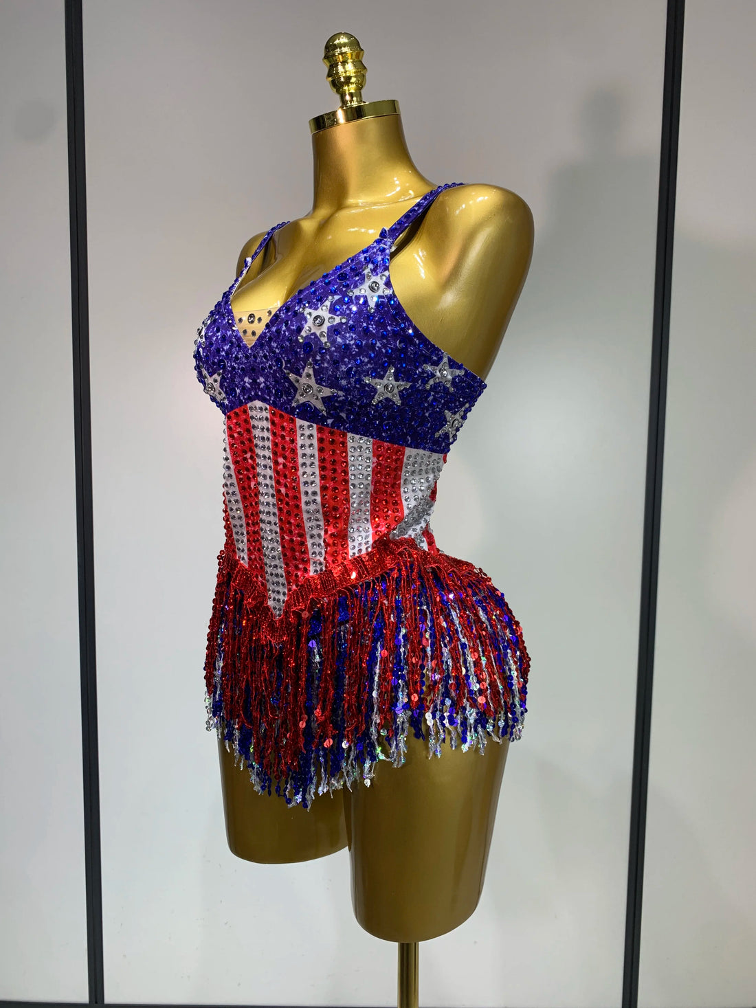 Shiny Rhinestones Tassel Bodysuit Performance Dance Singer Costume Evening Party Nightclub Stage Leotard Cheerleading Outfit