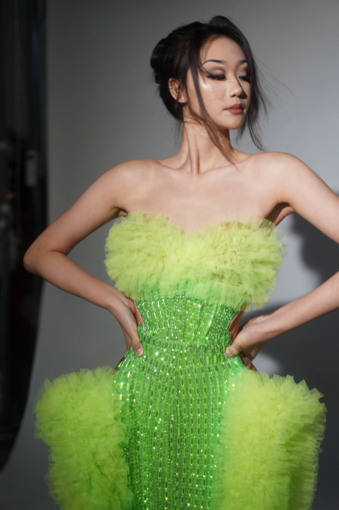 Women Sexy Strapless 2 Pieces Ruffles Bodycon Long Dress Bar Singer Celebrate Performance Costume Stage Wear