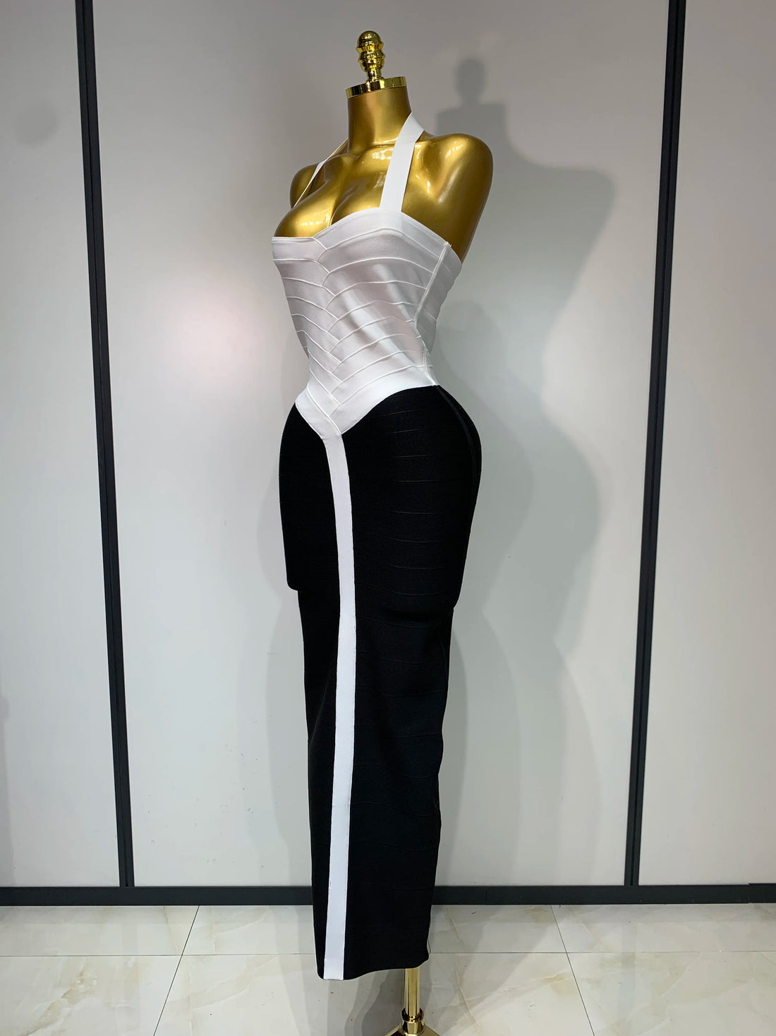 Women Sexy Halter Whiter Black Patchwork Bodycon Bandage Dress Celebrity Elegant Evening Party Club Luxury Birthday Dresses