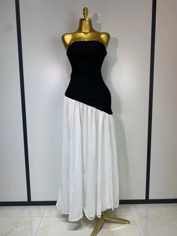 Sexy Strapless Backless Patchwork Maxi Long Bodycon Bandage Dress  Celebrity  Elegant Evening Party Luxury Birthday Dress